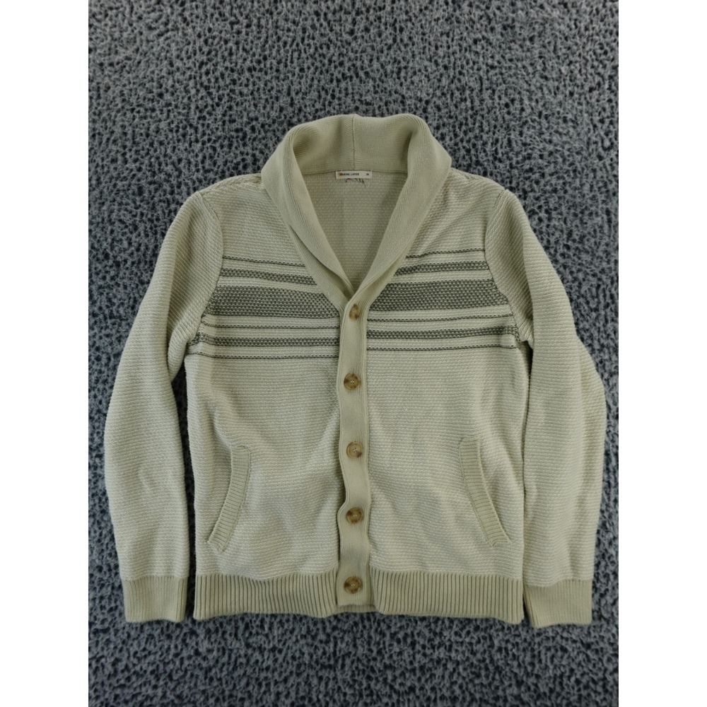 MARINE LAYER Men's Beige Striped Shawl Collar Cardigan‎ Sweater Medium